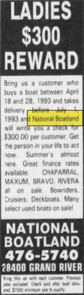 National Boatland - Apr 1993 Reward For The Ladies Who Bring In A Buyer